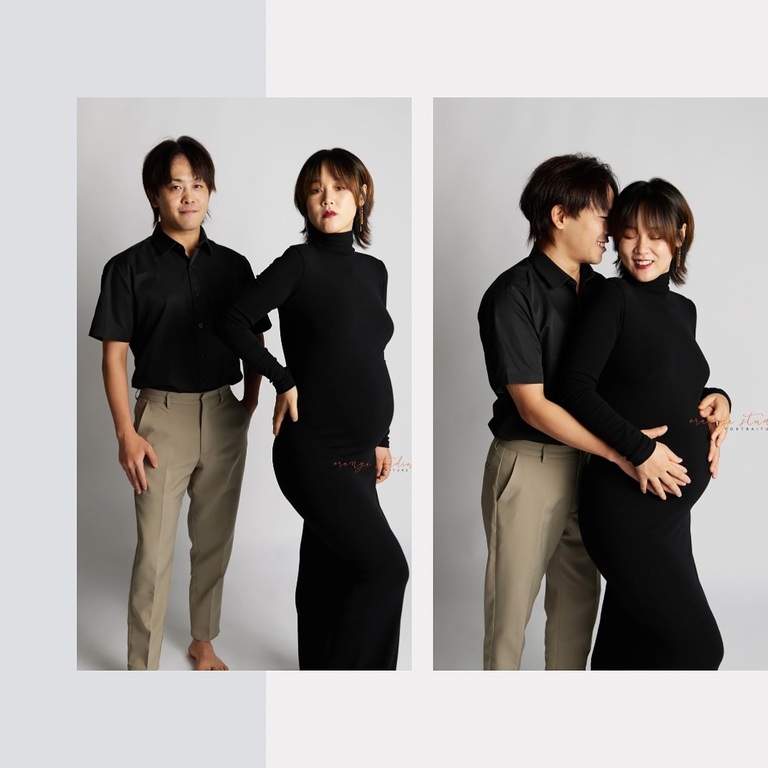 couple in studio maternity photoshoot