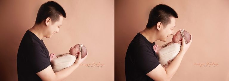 15 days old baby girl newborn portraits with dad in singapore studio