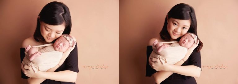 15 days old baby girl newborn portraits with mum in singapore studio