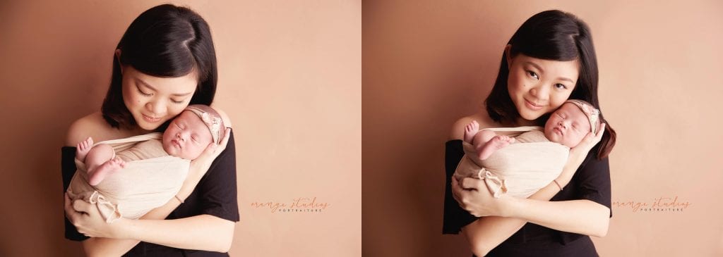 15 days old baby girl newborn portraits with mum in singapore studio