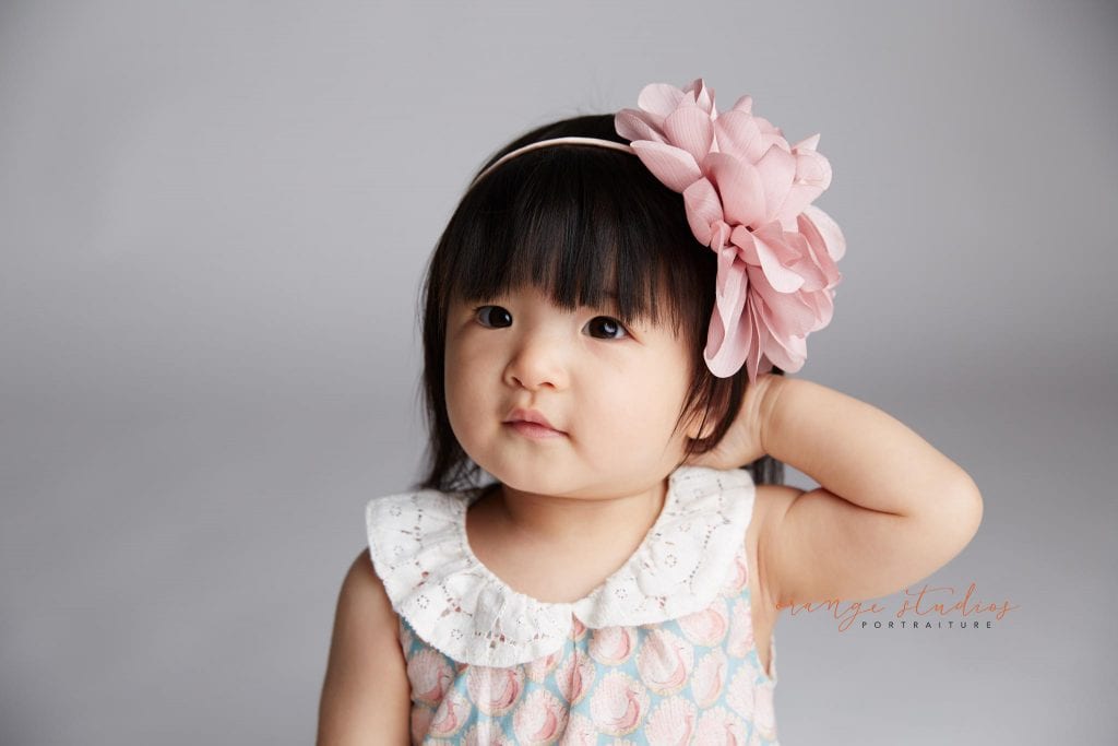 one year old baby girl portraits in singapore studio