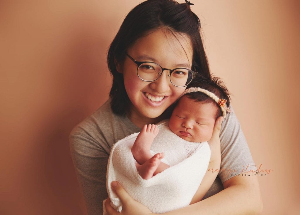 13 days old baby girl newborn portraits with mum in singapore studio