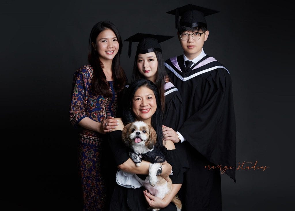 graduation family portraits with pet dog in singapore studio