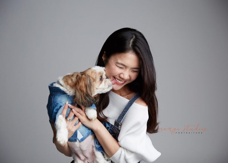 natural and fun pet dog and owner portrait in singapore studio