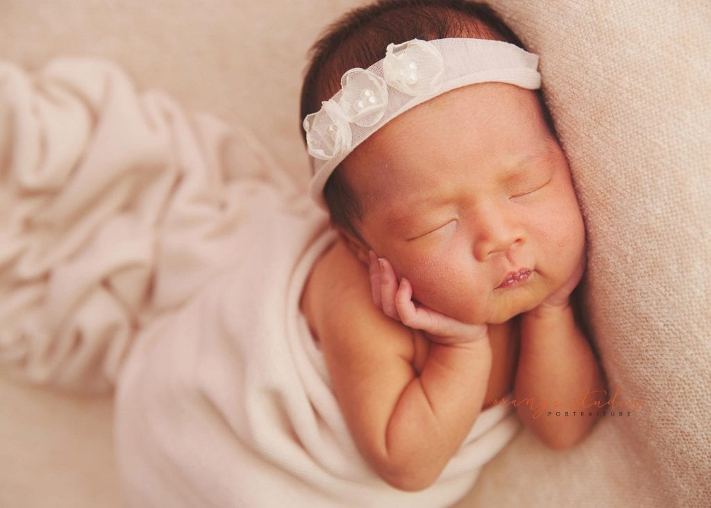 7 days old baby girl newborn portraits in singapore studio