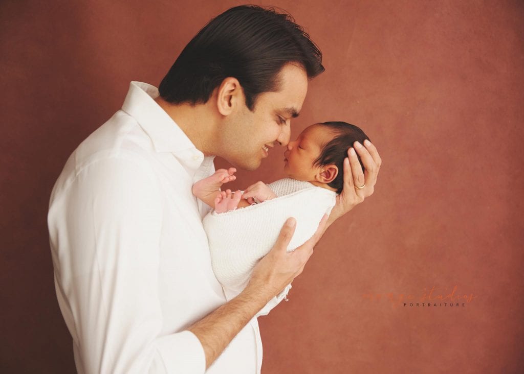 10 days old baby boy newborn portraits with dad in singapore studio