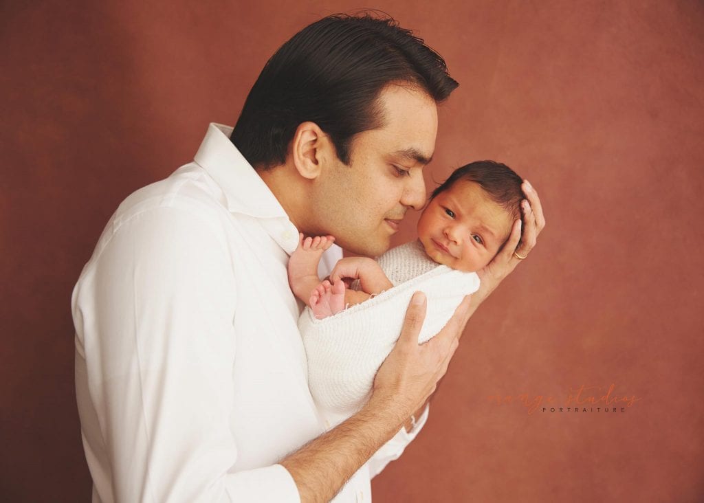10 days old baby boy newborn portraits with dad in singapore studio