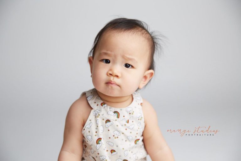 one year old cute baby girl portraits in singapore studio