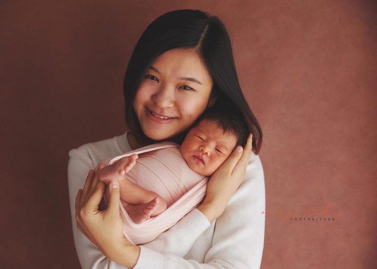 9 days old baby girl newborn portraits with mum in singapore studio