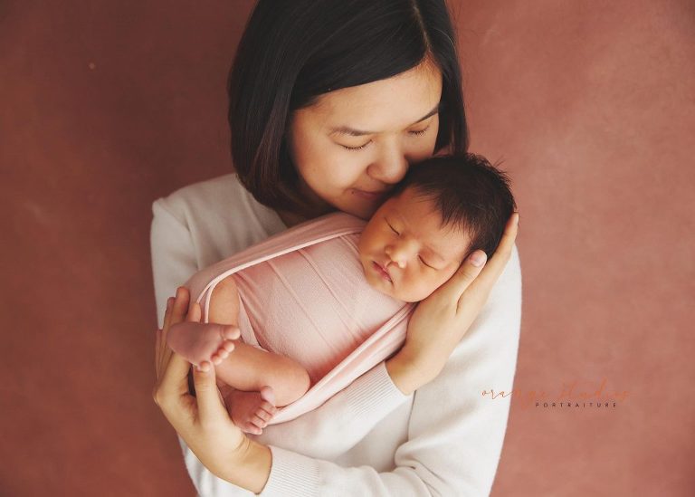 9 days old baby girl newborn portraits with mum in singapore studio