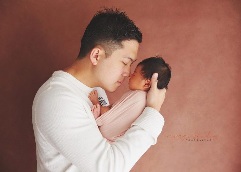9 days old baby girl newborn portraits with dad in singapore studio