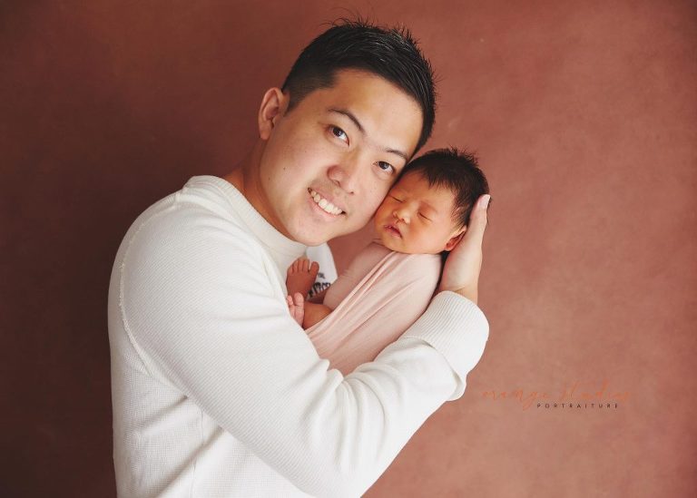 9 days old baby girl newborn portraits with dad in singapore studio
