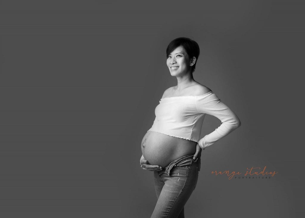 black and white maternity portraits in singapore studio
