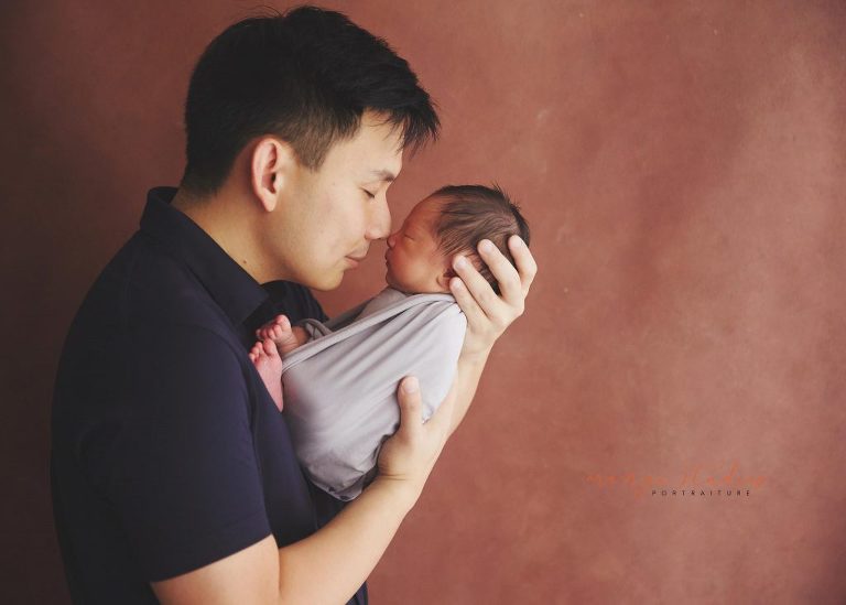 7 days old baby boy newborn portraits with dad in singapore home