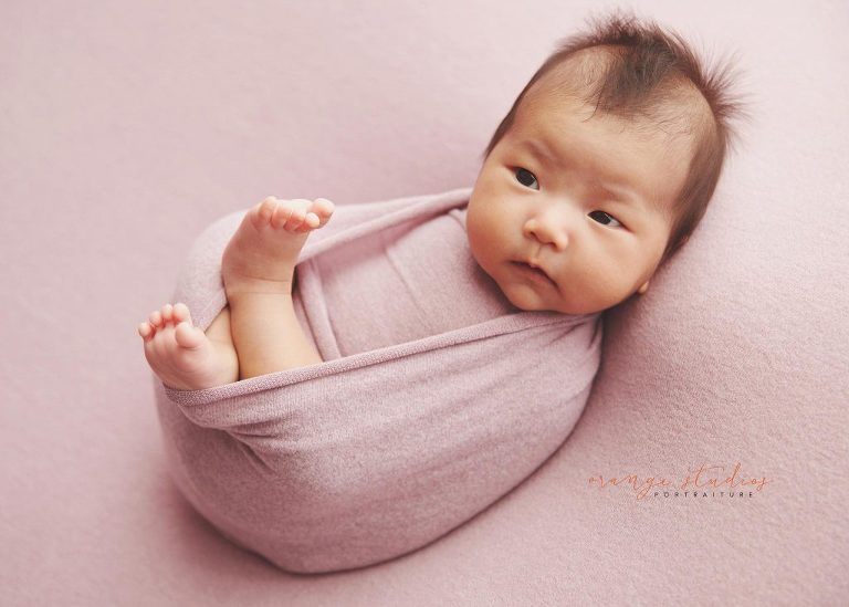 6 weeks old baby girl awake newborn portraits in singapore studio