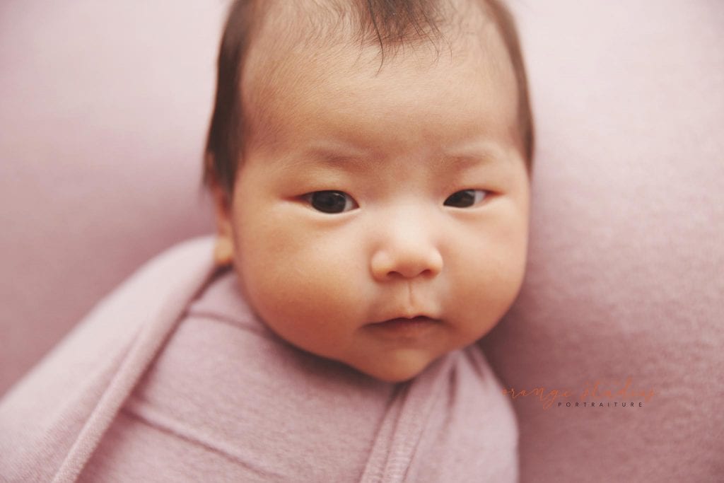 6 weeks old baby girl awake newborn portraits in singapore studio