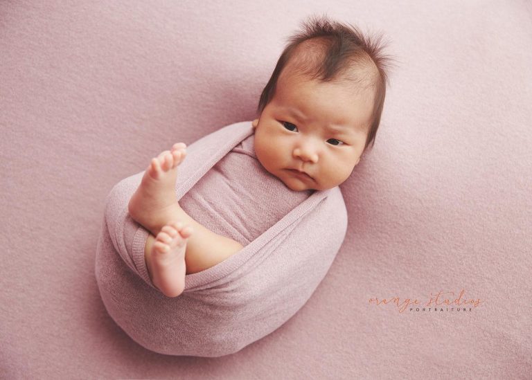 6 weeks old baby girl awake newborn portraits in singapore studio