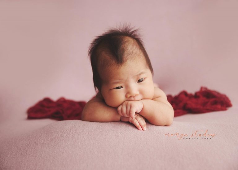 6 weeks old baby girl awake newborn portraits in singapore studio
