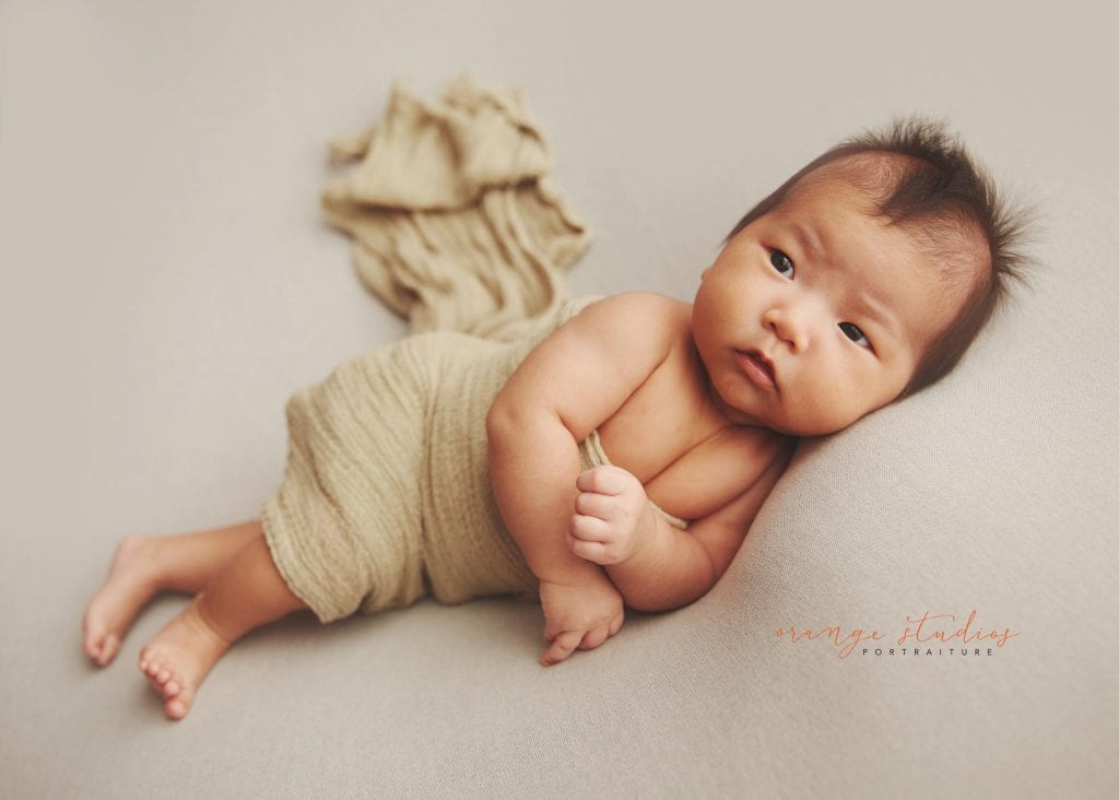 6 weeks old baby girl awake newborn portraits in singapore studio