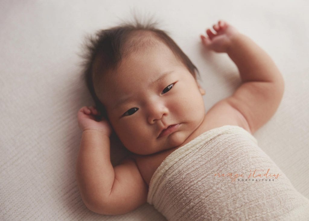 6 weeks old baby girl awake newborn portraits in singapore studio