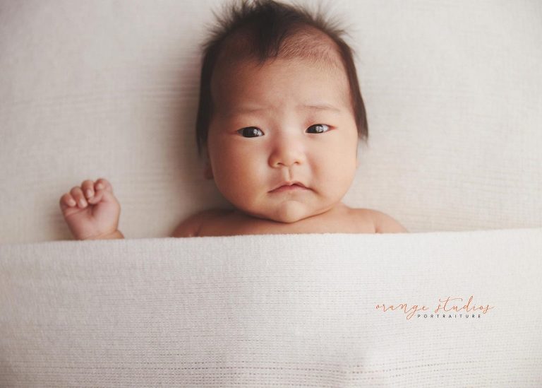 6 weeks old baby girl awake newborn portraits in singapore studio