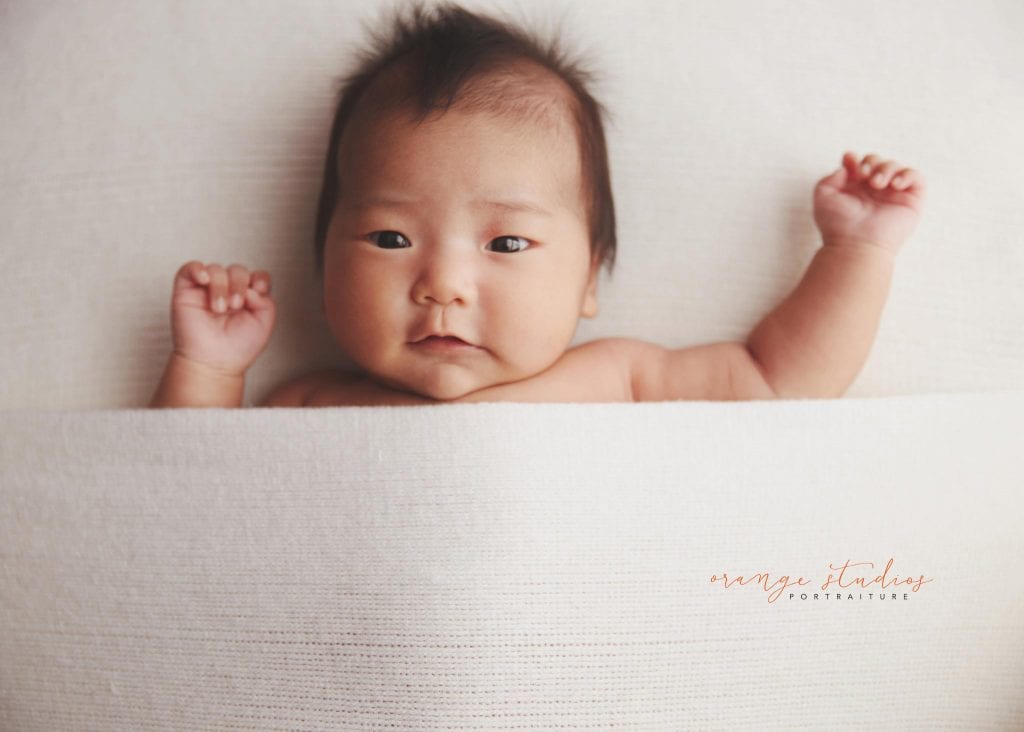6 weeks old baby girl awake newborn portraits in singapore studio