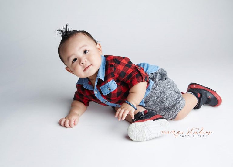 8 months old cute baby boy portraits in singapore studio