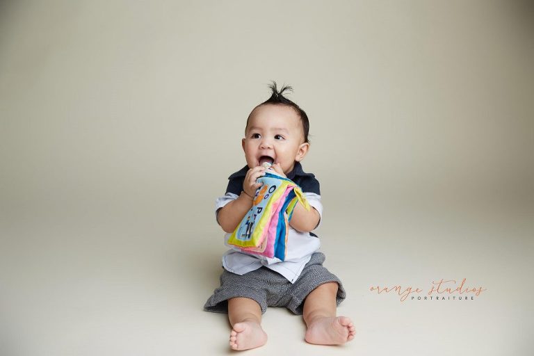 8 months old cute baby boy portraits in singapore studio