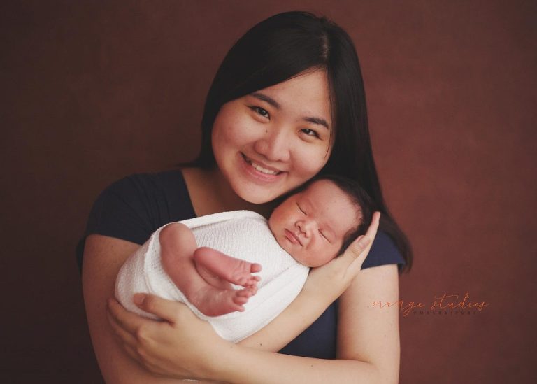 13 days old baby boy newborn portraits with mum in singapore studio