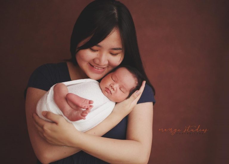 13 days old baby boy newborn portraits with mum in singapore studio