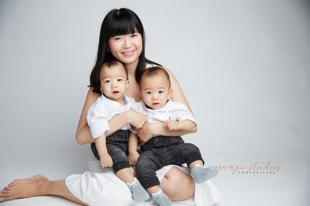 mum and twins family portraits in singapore studio