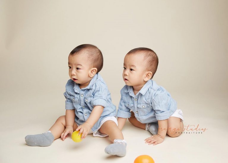 1 year old twin boys siblings portraits in singapore studio