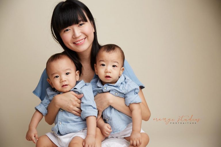 mum and twins family portraits in singapore studio