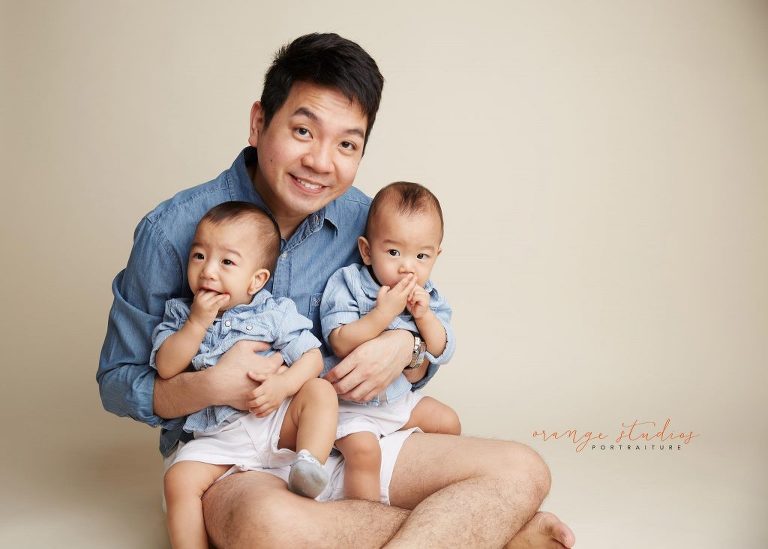 dad and twins family portraits in singapore studio