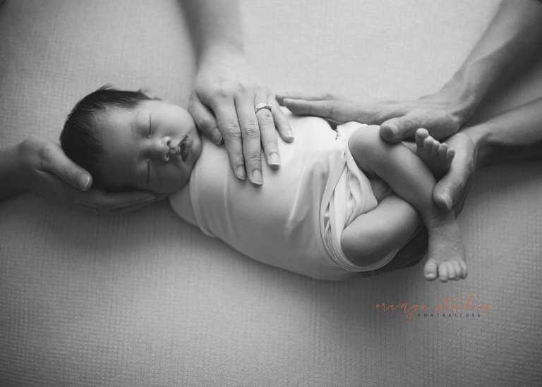 2 weeks old baby girl black and white newborn portraits in singapore studio