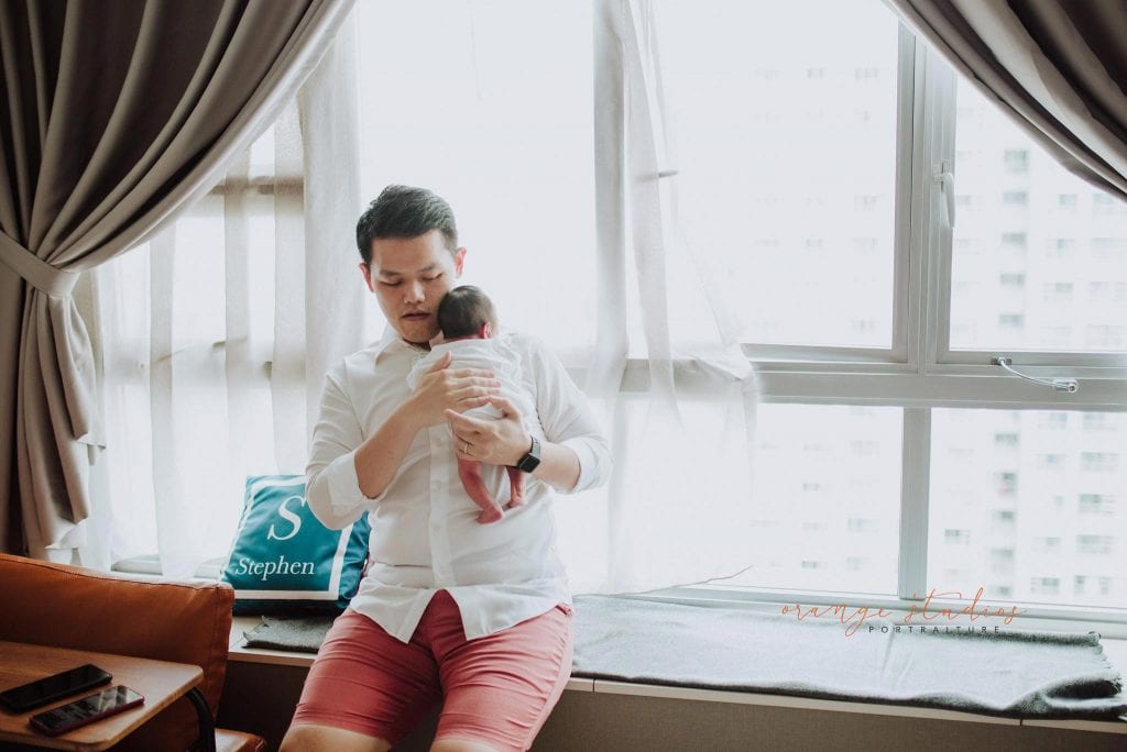 dad and newborn baby fresh 48 photoshoot at home