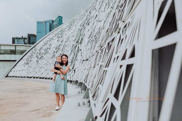 1 year old baby boy with mum in outdoor family portraits