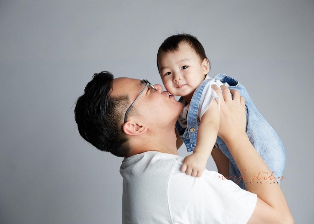 1 year old baby with dad family portraits in singapore studio