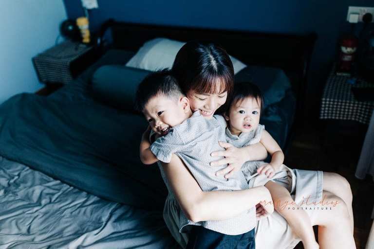 mum and children sweet family portraits at home in singapore
