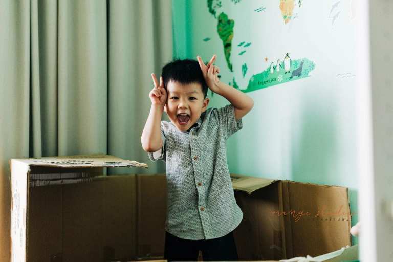 cheeky boy kids portraits at home in singapore
