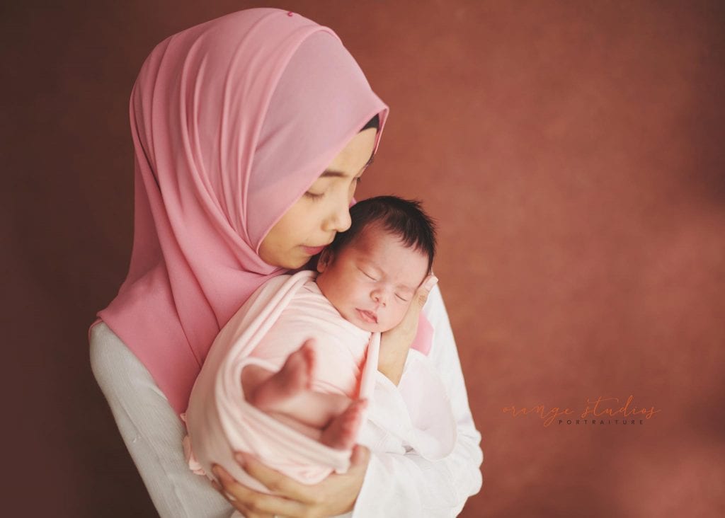 7 days old baby girl newborn portraits with mum in singapore studio