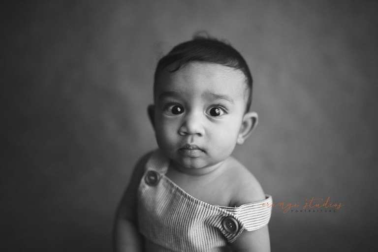 6 months old baby black and white portraits in singapore natural light studio