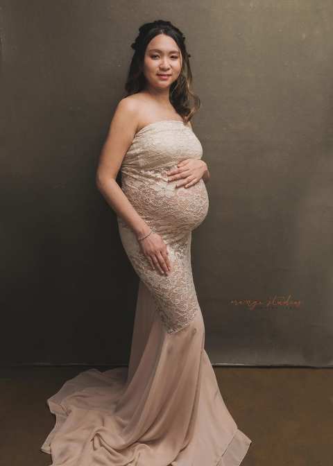 fine art maternity portraits in mermaid gown in singapore studio