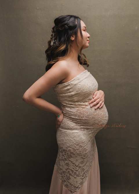 fine art maternity portraits in mermaid gown in singapore studio