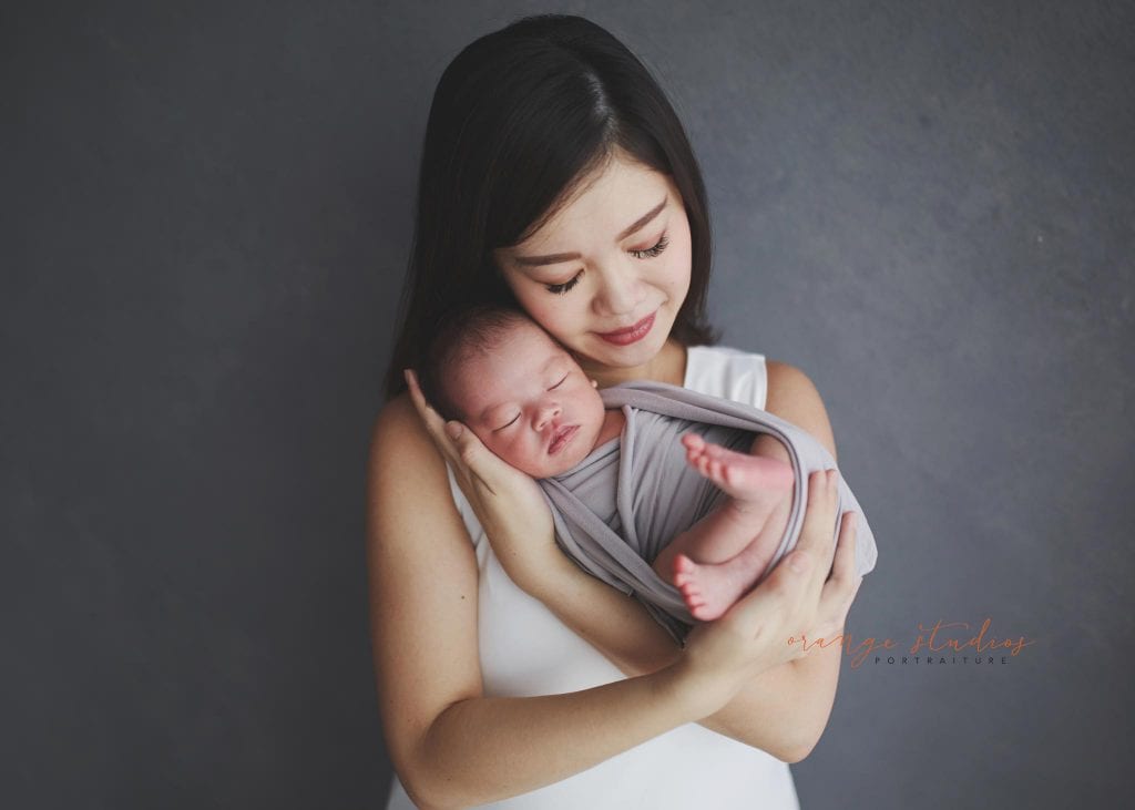 14 days old baby boy with mum newborn portraits in singapore studio