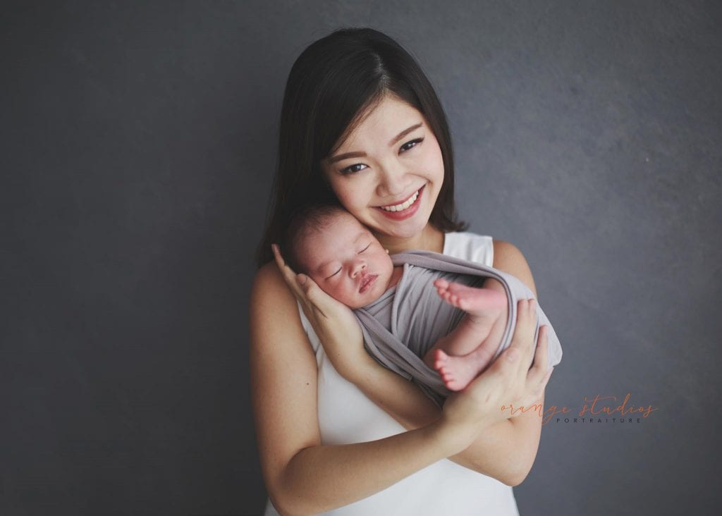 14 days old baby boy with mum newborn portraits in singapore studio