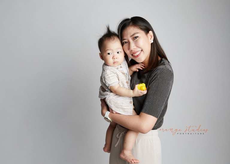 1 year old baby boy with mum family portraits in singapore studio