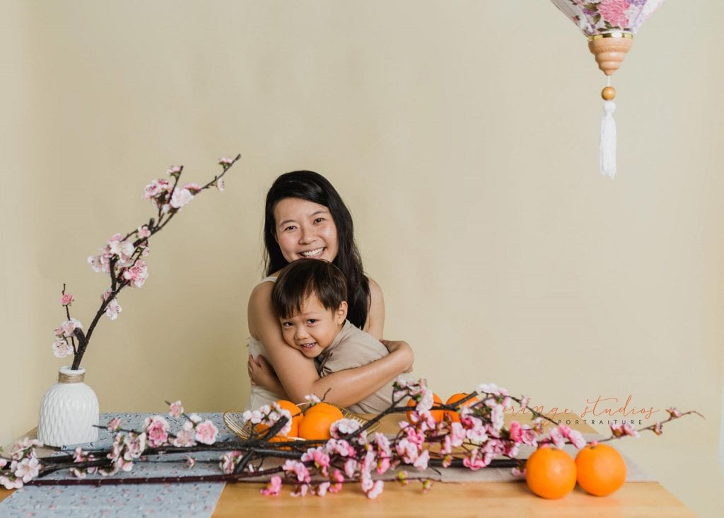 son and mum cny themed portraits in singapore studio