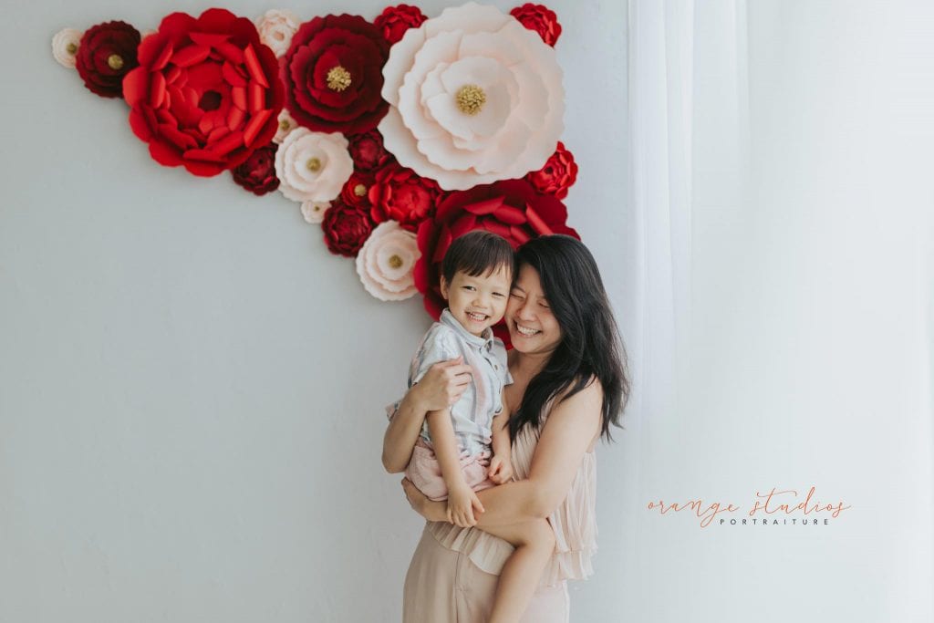 mum and son cny themed family portraits in singapore studio natural light