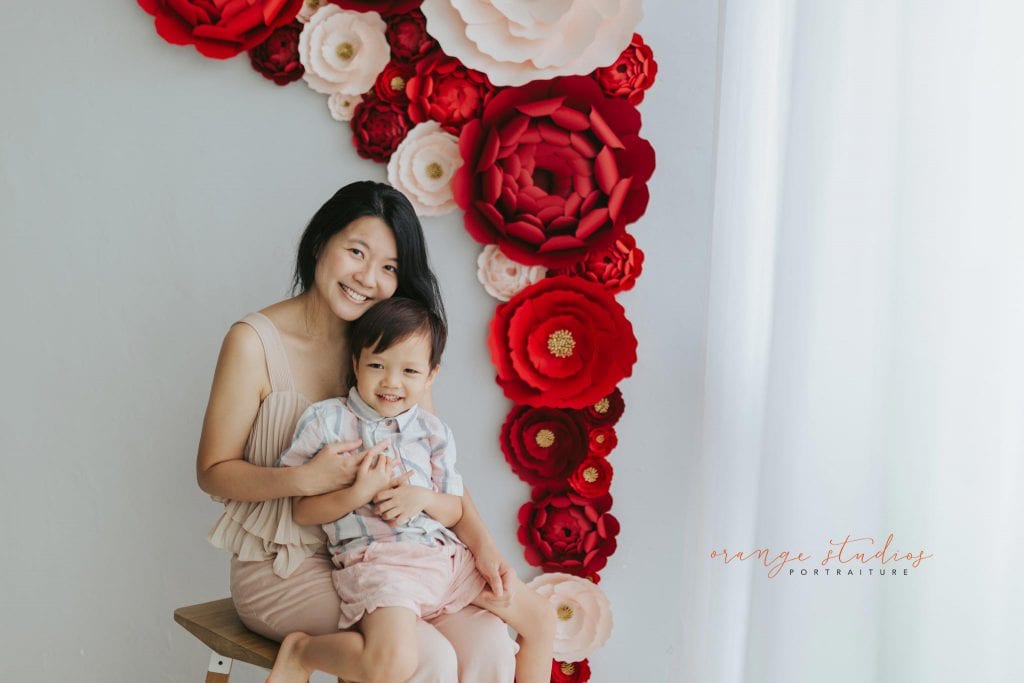 mum and son cny themed family portraits in singapore studio natural light